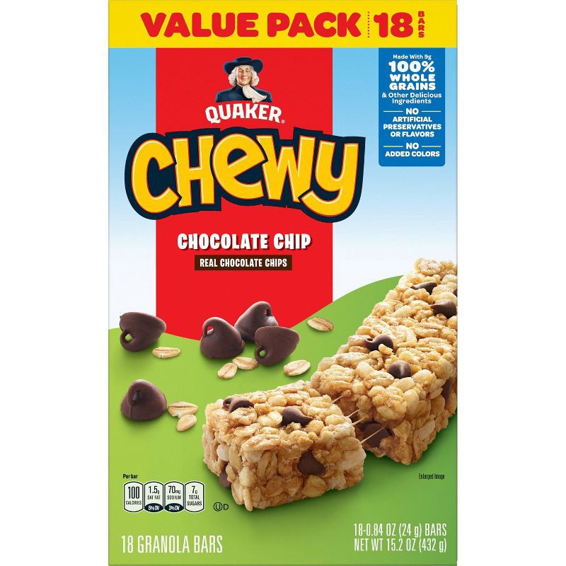 slide 2 of 9, Quaker Chewy Chocolate Chip Granola Bars 15.2oz/18ct, 15.2 oz, 18 ct