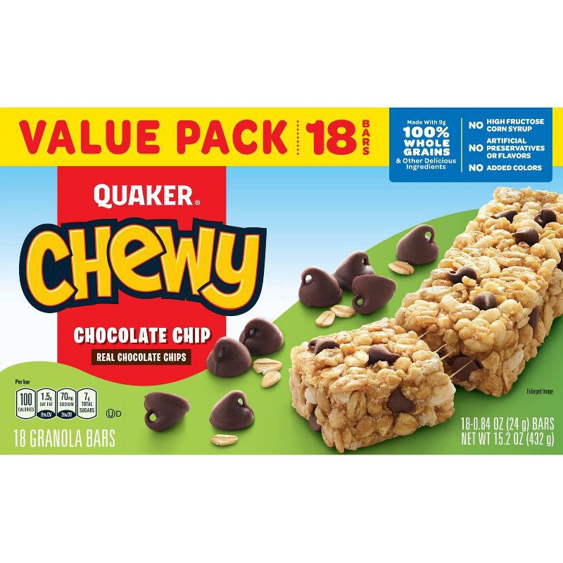 slide 3 of 9, Quaker Chewy Chocolate Chip Granola Bars 15.2oz/18ct, 15.2 oz, 18 ct