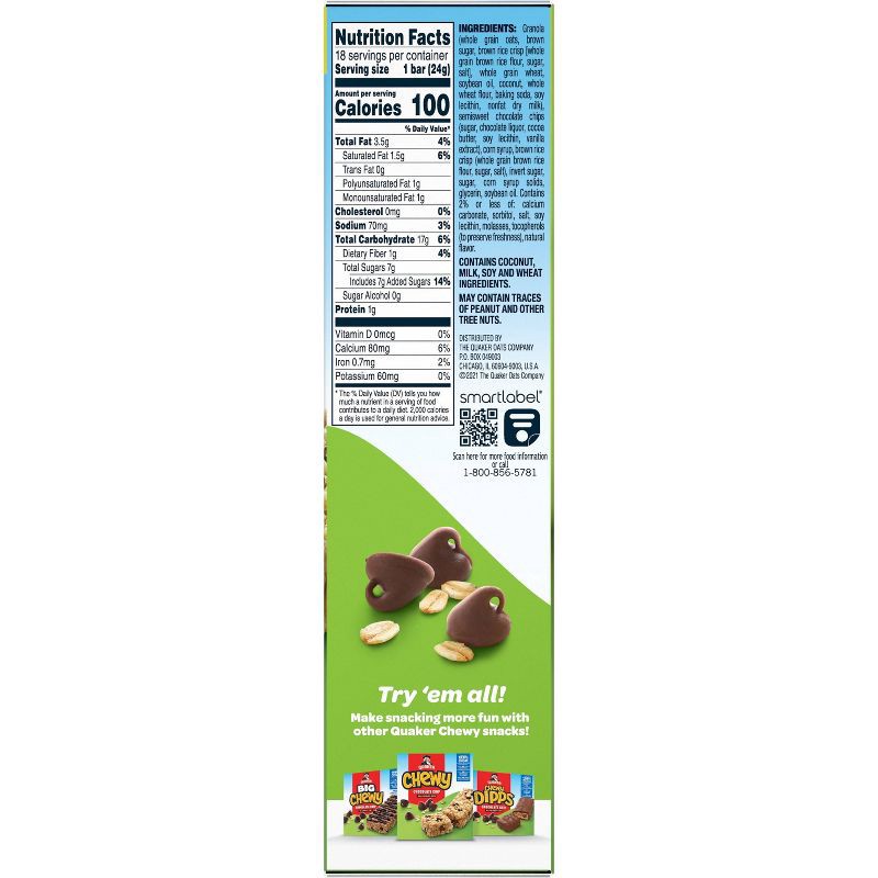 slide 4 of 9, Quaker Chewy Chocolate Chip Granola Bars 15.2oz/18ct, 15.2 oz, 18 ct