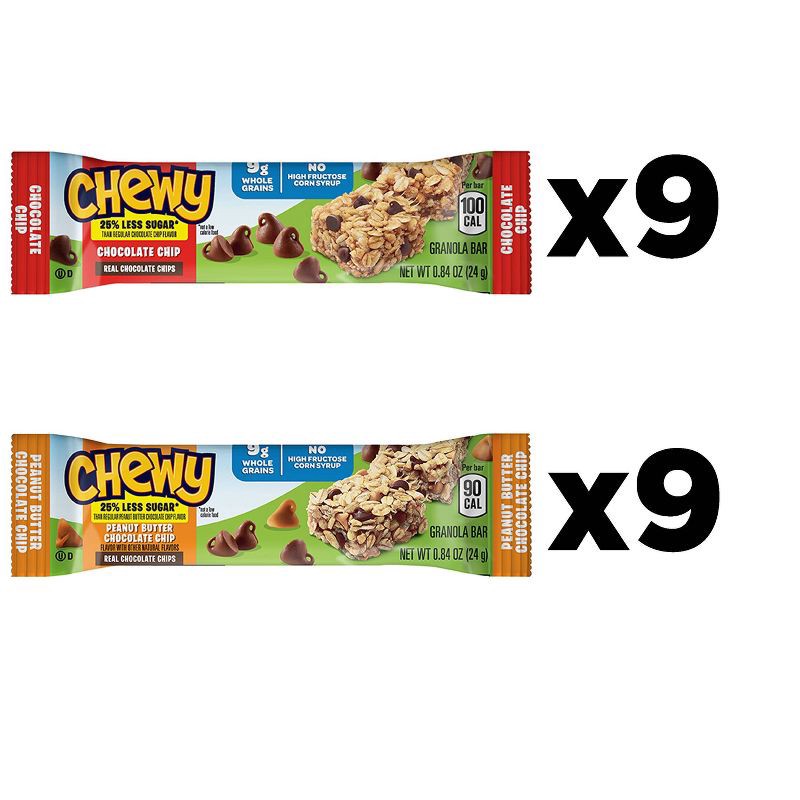 slide 3 of 12, Quaker Chewy 3 Flavor Reduced Sugar Variety Pack Granola Bars - 15.2oz/18ct, 15.2 oz, 18 ct