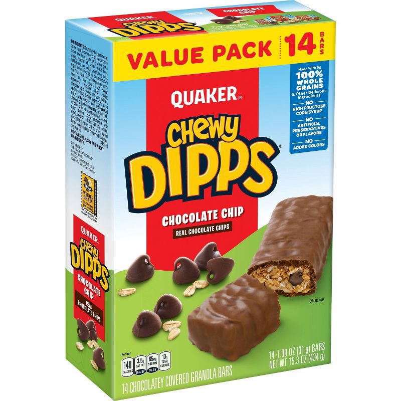 slide 1 of 8, Quaker Chewy Dipps Chocolate Chip Granola Bars - 15.3oz/14ct, 15.3 oz, 14 ct