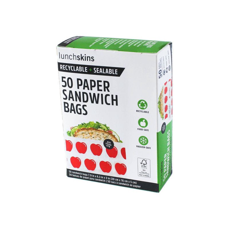 slide 1 of 7, Lunchskins Recyclable & Sealable Paper Sandwich Bags - Apple - 50ct, 50 ct