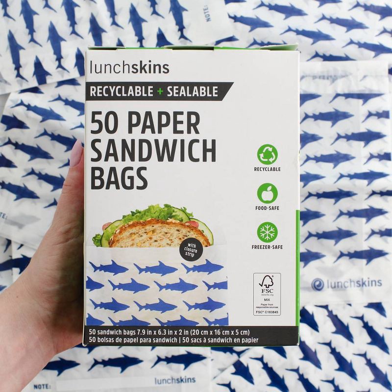 slide 3 of 7, Lunchskins Recyclable & Sealable Paper Sandwich Bags - Shark - 50ct, 50 ct
