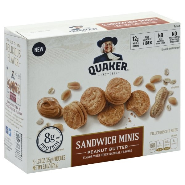 slide 1 of 5, Quaker Peanut Butter Sandwich Minis, 5 ct; 1.23 oz
