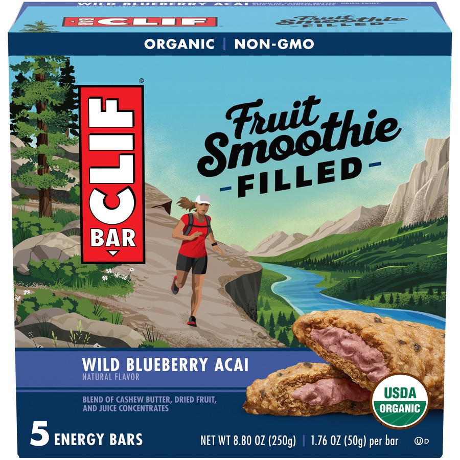 slide 1 of 8, CLIF Bar Fruit Smoothie Filled Wild Blueberry Acai Energy Bar, 5 ct; 1.76 oz