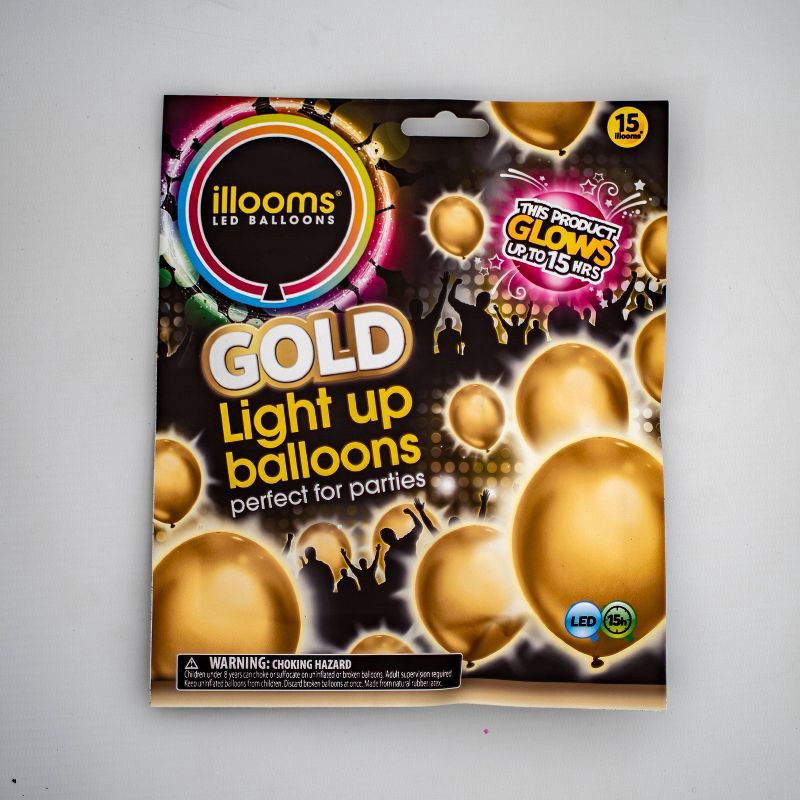 slide 2 of 10, iLLoom Balloon 15ct Gold LED Light Up Balloons - illooms, 15 ct