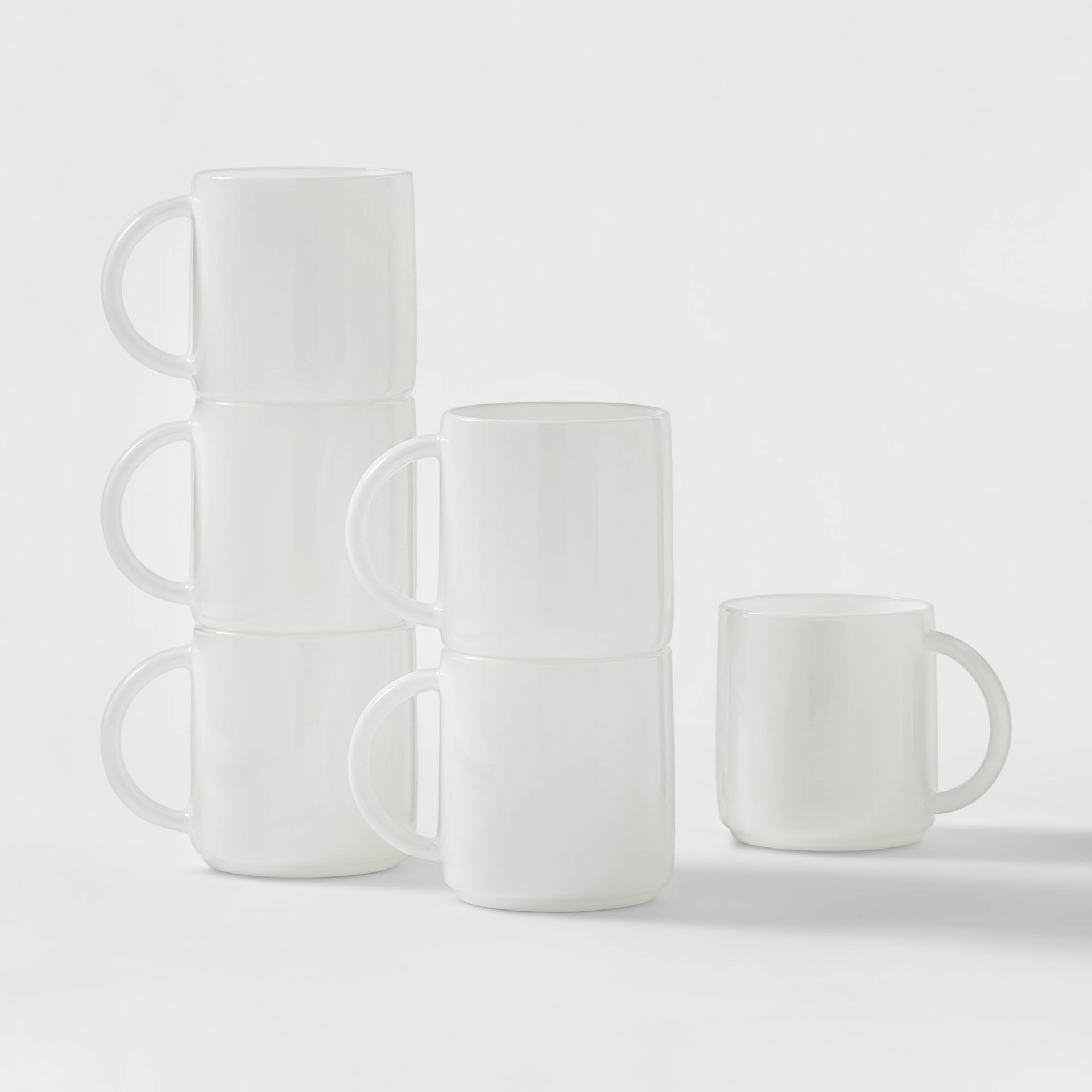 slide 1 of 3, Glass Stackable Mugs White Set of 6 - Made By Design, 12.5 oz