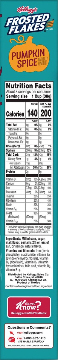 slide 10 of 13, Frosted Flakes Kellogg's Frosted Flakes Cold Breakfast Cereal Pumpkin Spice, 10.6 oz, 10.6 oz