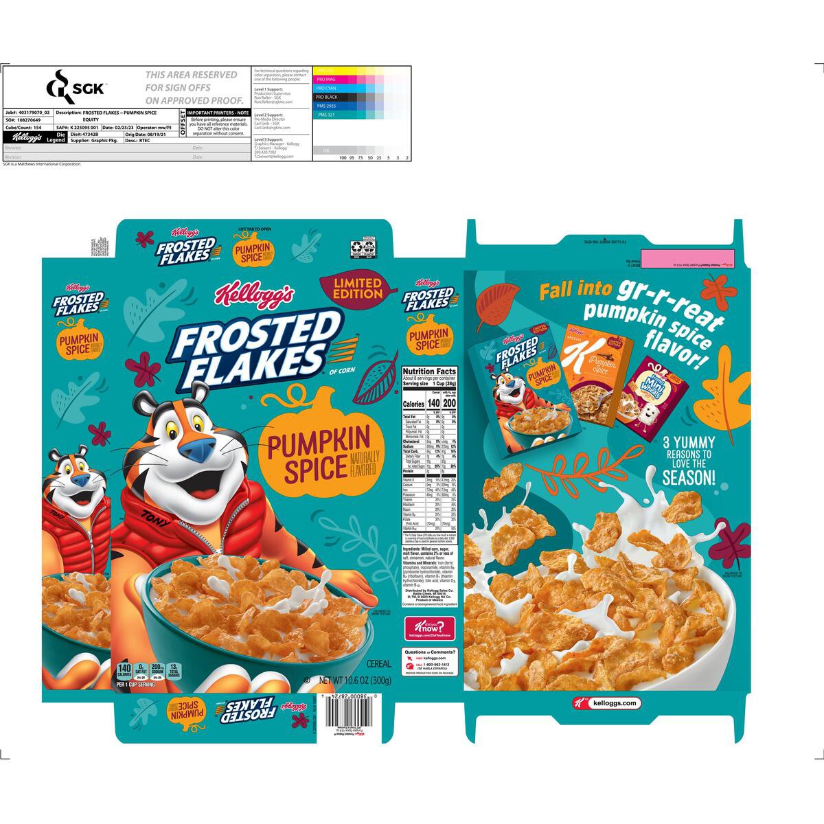 slide 11 of 13, Frosted Flakes Kellogg's Frosted Flakes Cold Breakfast Cereal Pumpkin Spice, 10.6 oz, 10.6 oz