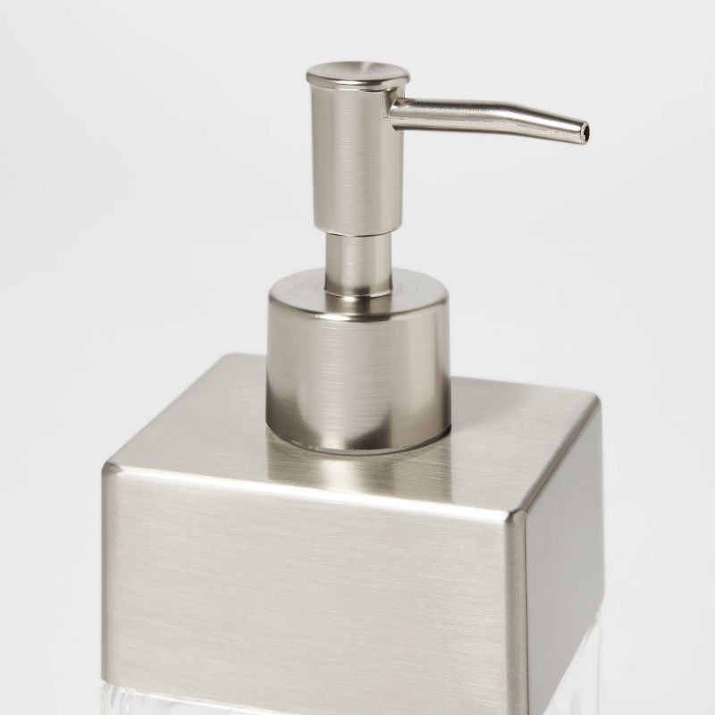 slide 3 of 4, Rectangle Glass with Metal Soap/Lotion Dispenser Clear - Threshold™, 1 ct