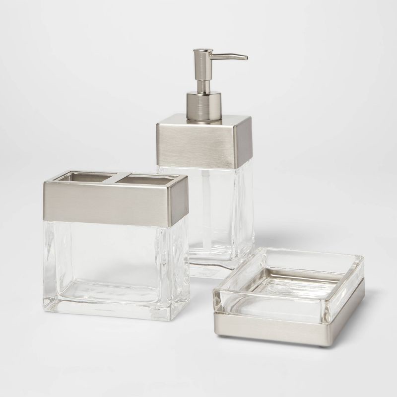 slide 4 of 4, Rectangle Glass with Metal Soap/Lotion Dispenser Clear - Threshold™, 1 ct