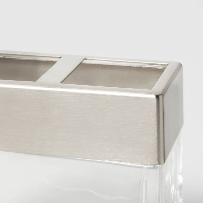 slide 3 of 4, Rectangle Glass with Metal Toothbrush Holder Clear - Threshold™, 1 ct