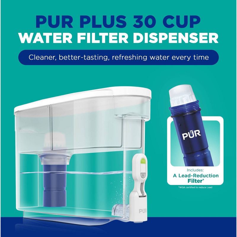 slide 2 of 8, PUR Plus 30-Cup Dispenser Filtration System: PUR Filtration, BPA-Free, Filters Odors & Mercury, Compatible with Pur Pitcher Filters, 1 ct