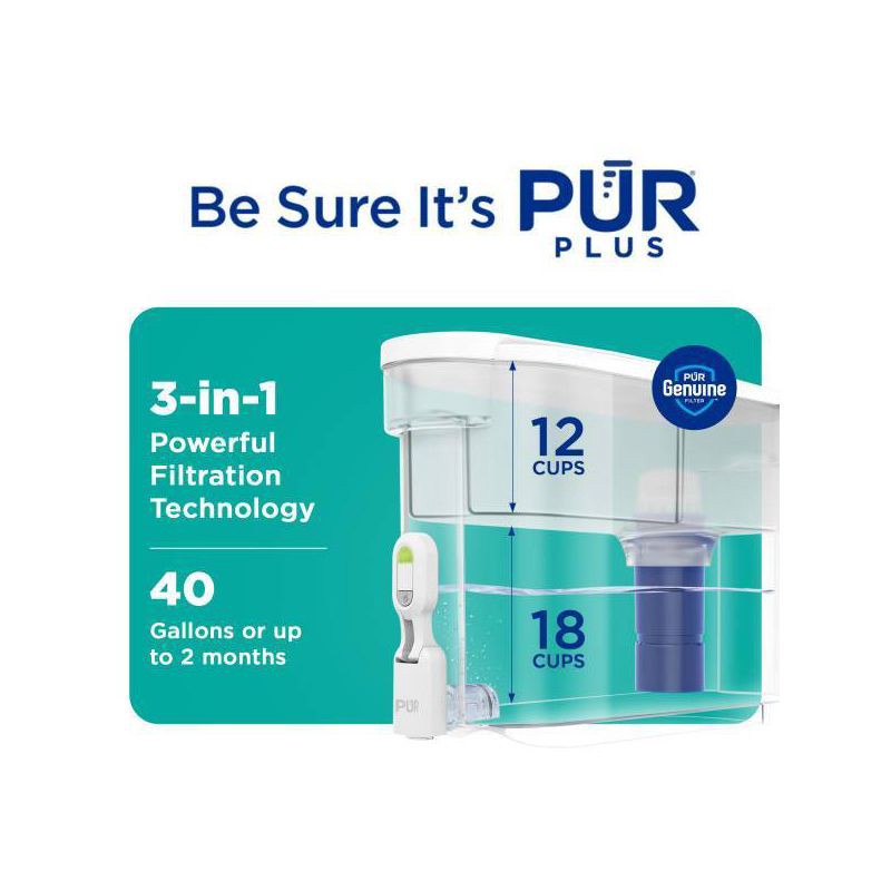 slide 3 of 8, PUR Plus 30-Cup Dispenser Filtration System: PUR Filtration, BPA-Free, Filters Odors & Mercury, Compatible with Pur Pitcher Filters, 1 ct