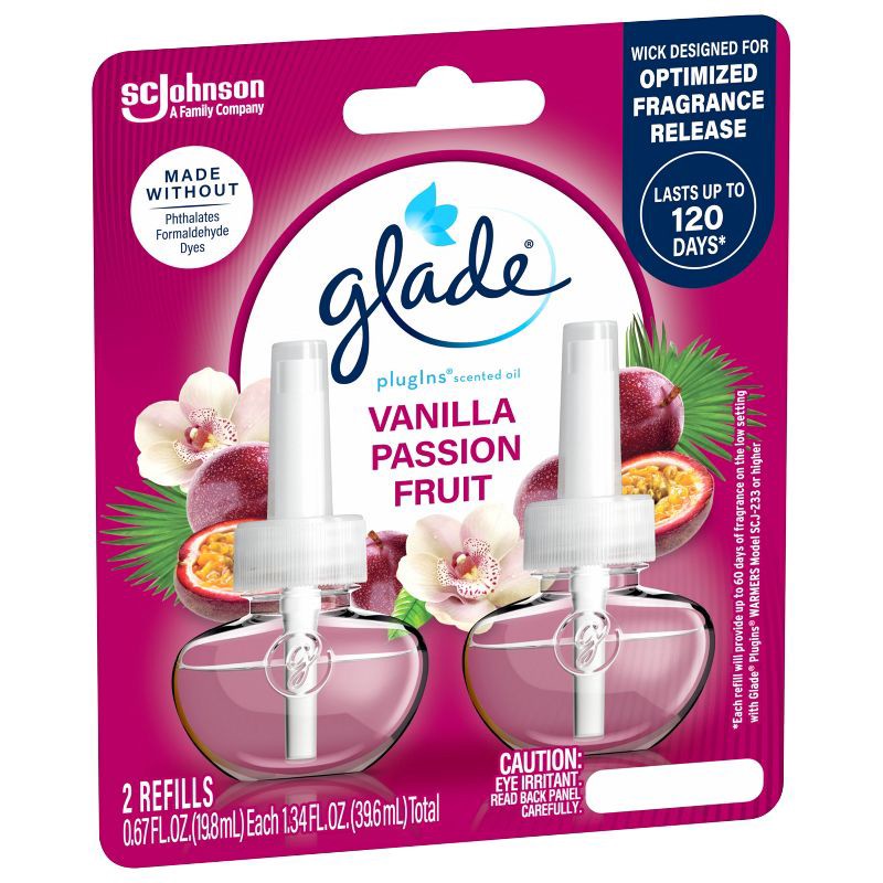 slide 16 of 16, Glade Air Freshener Plug Ins Scented Oil Diffuser Refills - Vanilla Passion Fruit - 1.34 fl oz/2pk, 2 ct; 1.34 fl oz
