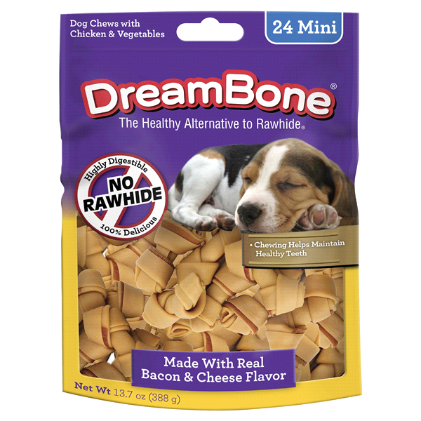 slide 1 of 1, DreamBone Dog Bacon & Cheese Mini, 24 ct