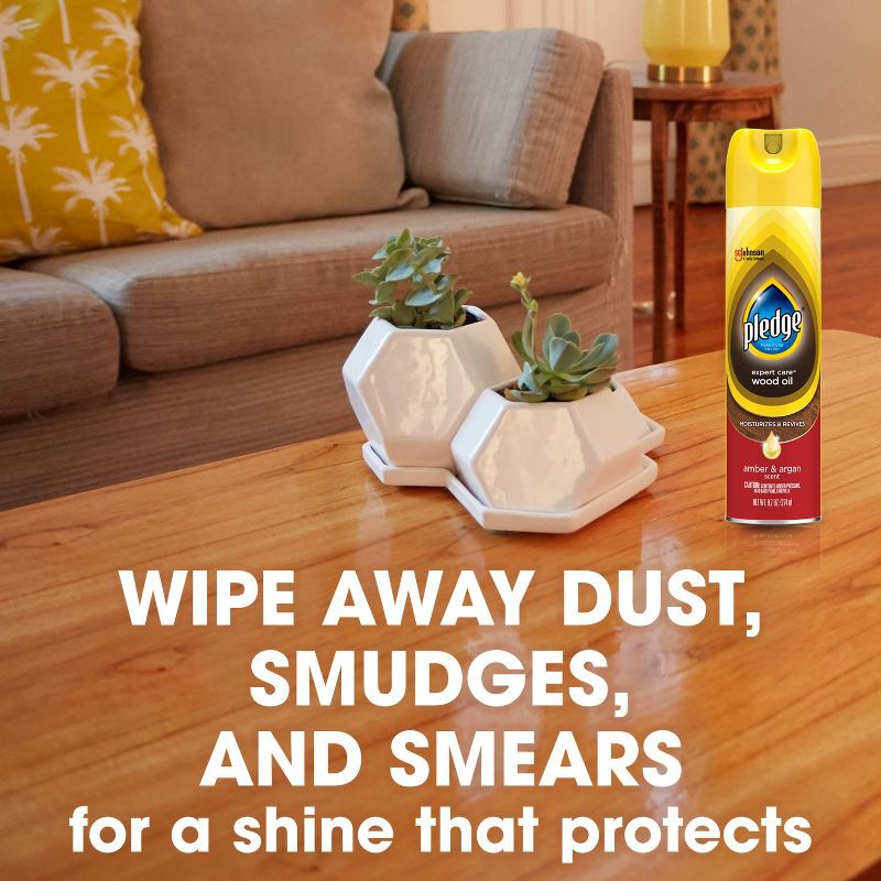 slide 11 of 15, Pledge Expert Care Wood Oil Furniture Polish Spray - Amber & Argan - 9.7oz, 9.7 oz