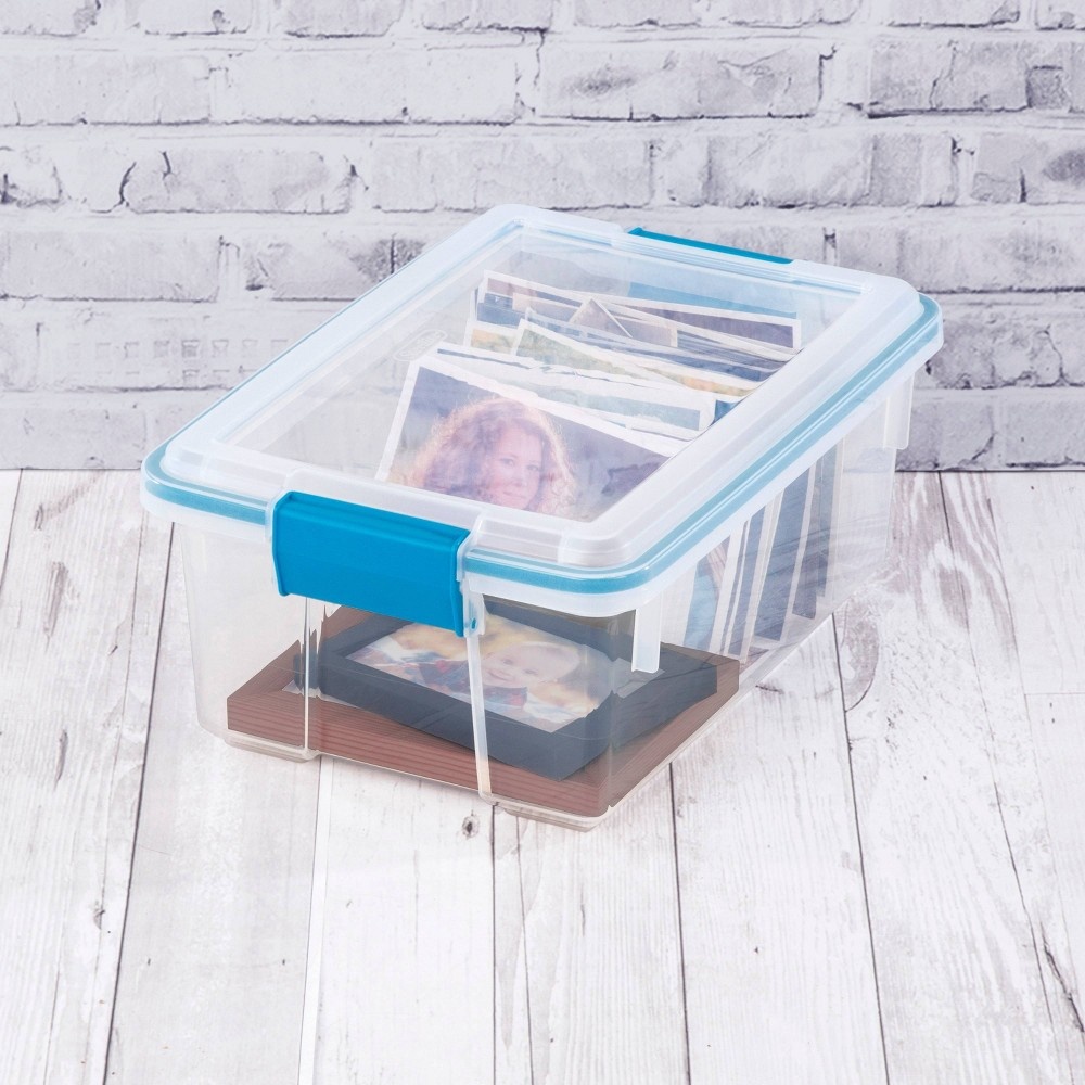 slide 2 of 8, Sterilite Gasket Box Clear With Blue Latches, 12 qt