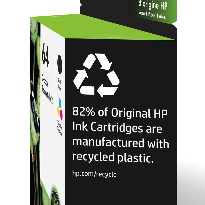 slide 3 of 6, HP Inc. HP 64 High Yield Original Ink Cartridges - Black, Tri-color (X4D92AN#140), 1 ct