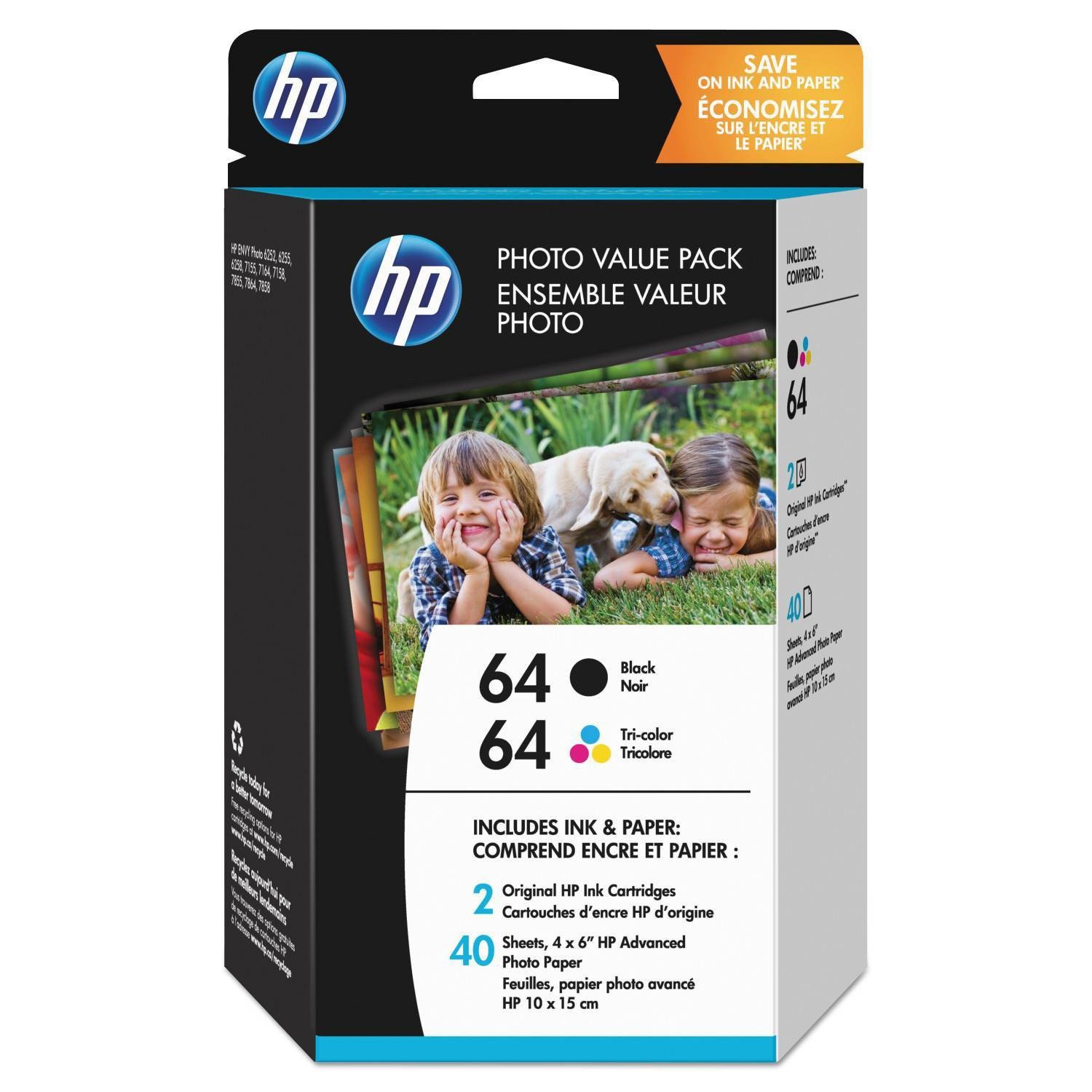 slide 1 of 2, HP Inc. HP 64 Photo High Yield Ink Cartridge Value Pack - Black, Tri-color(Z2H77AN#140), 1 ct