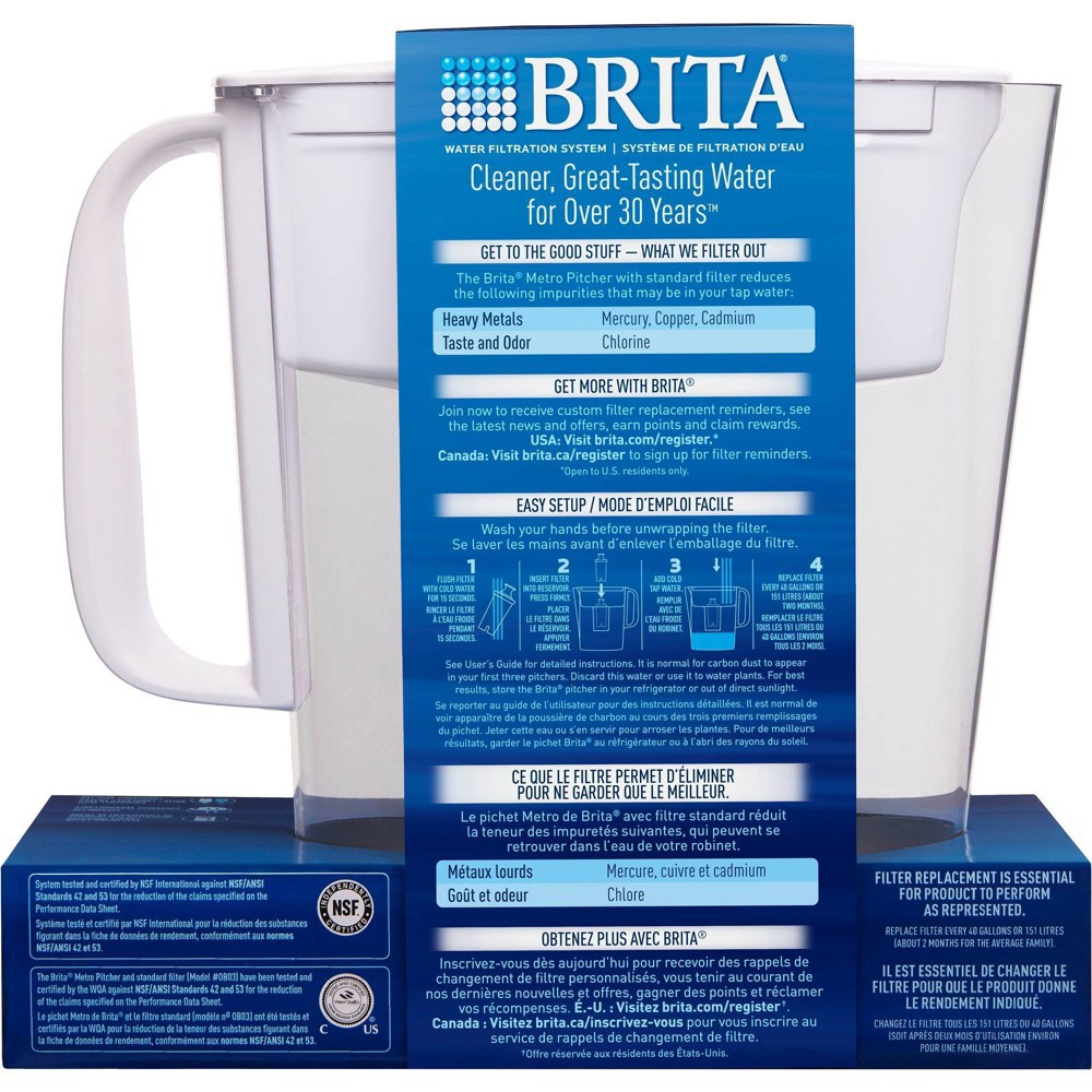 slide 3 of 7, Brita Water Filter 6-Cup Metro Water Pitcher Dispenser with Standard Water Filter - White, 1 ct