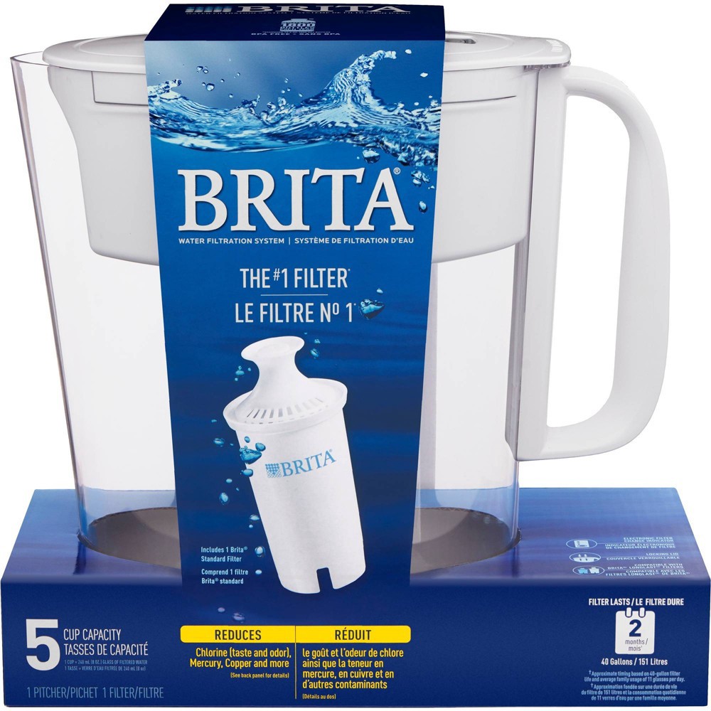 slide 2 of 7, Brita Water Filter 6-Cup Metro Water Pitcher Dispenser with Standard Water Filter - White, 1 ct