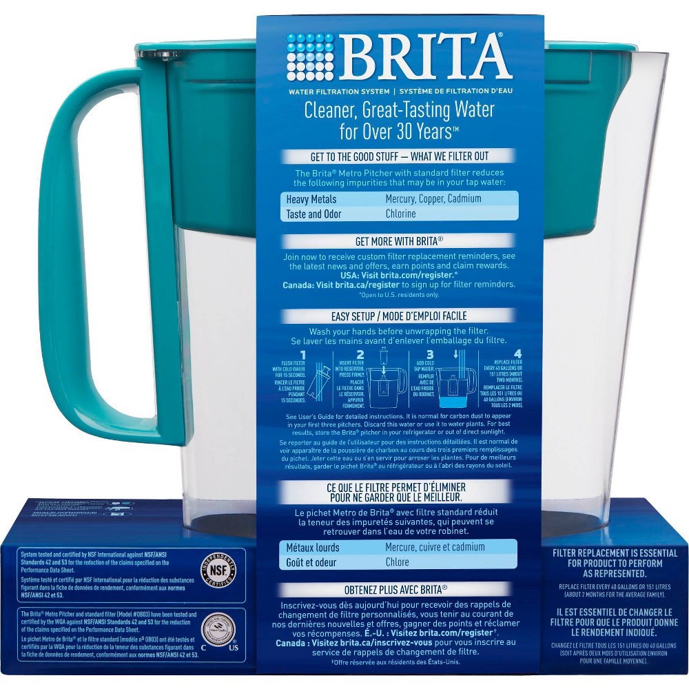 slide 4 of 6, Brita Water Filter 6-Cup Metro Water Pitcher Dispenser with Standard Water Filter - Turquoise, 1 ct