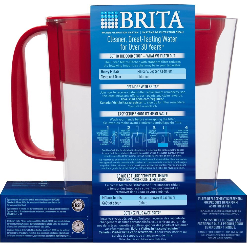 slide 6 of 6, Brita 6-Cup Metro Water Pitcher Dispenser with Standard Water Filter - Red, 1 ct