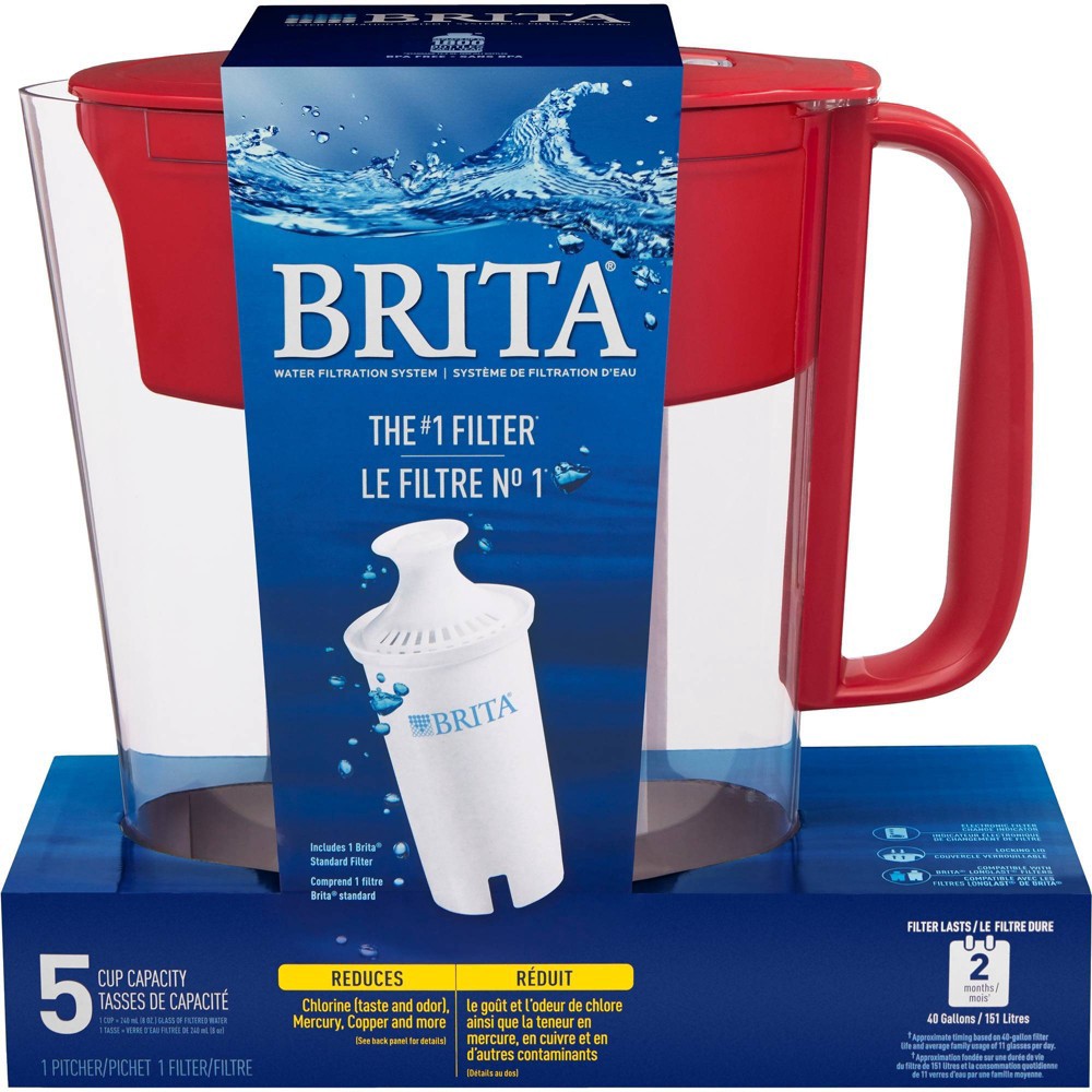 slide 3 of 6, Brita 6-Cup Metro Water Pitcher Dispenser with Standard Water Filter - Red, 1 ct