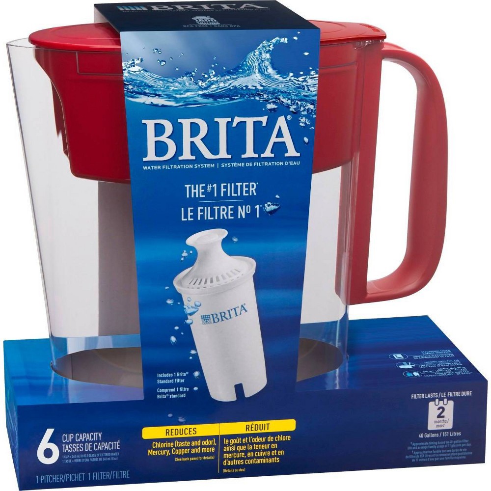 slide 5 of 6, Brita 6-Cup Metro Water Pitcher Dispenser with Standard Water Filter - Red, 1 ct