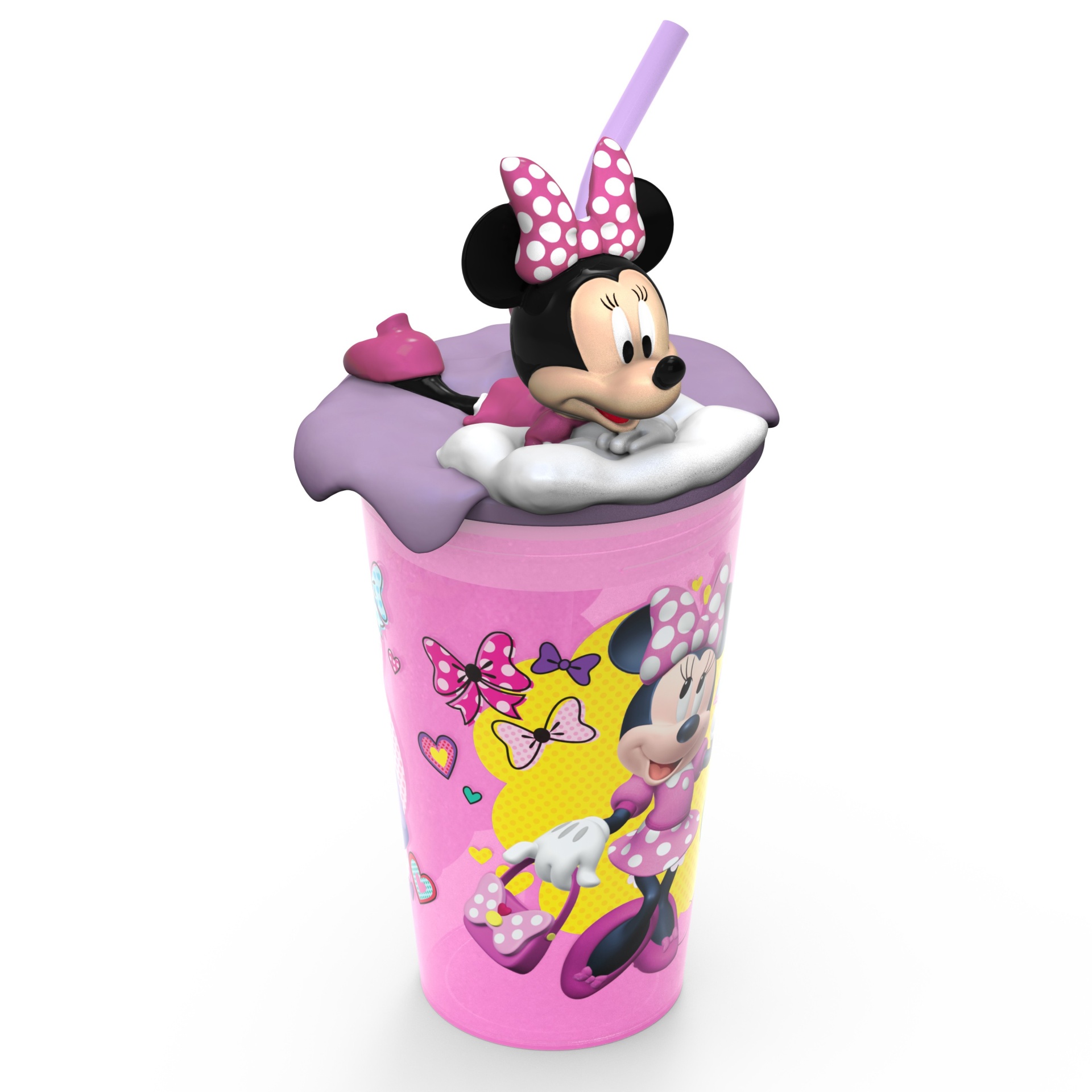 slide 1 of 5, Zak Designs Mickey Mouse & Friends Minnie Mouse Plastic Cup With Lid And Straw Pink/Purple, 15 oz