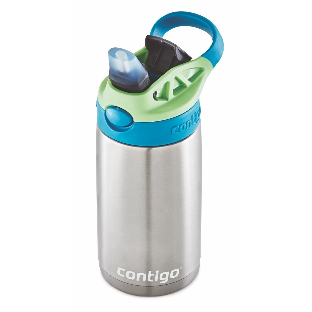 slide 3 of 5, Contigo Autospout Stainless Steel Kids Straw Water Bottle - Blue/Green, 13 oz