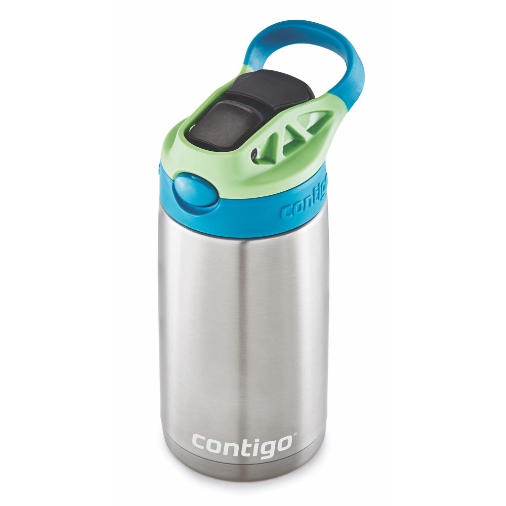 slide 4 of 5, Contigo Autospout Stainless Steel Kids Straw Water Bottle - Blue/Green, 13 oz