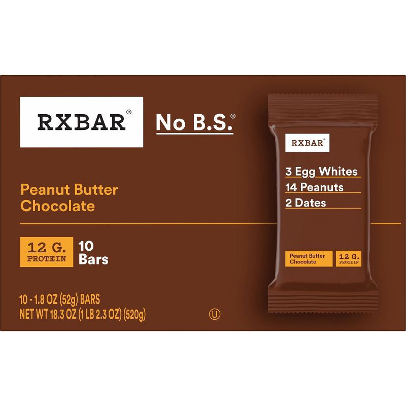 slide 13 of 13, RXBAR Chocolate Peanut Butter Nutrition Bars - 18.3oz/10pk, 18.3 oz, 10 ct