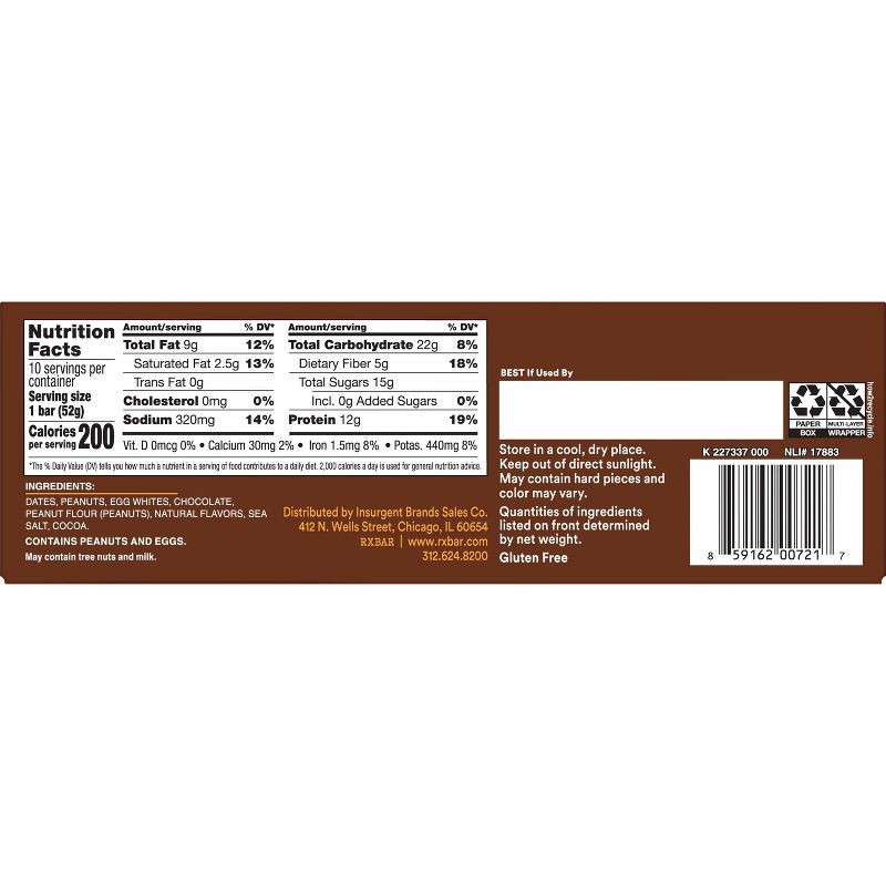 slide 10 of 13, RXBAR Chocolate Peanut Butter Nutrition Bars - 18.3oz/10pk, 18.3 oz, 10 ct