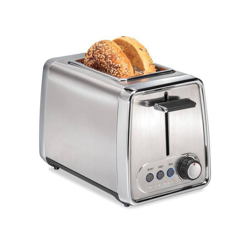 slide 2 of 8, Hamilton Beach Modern Chrome 2-Slice Toaster - 22785: Stainless Steel, Bagel & Defrost Options, Extra Wide Slots, 1 ct