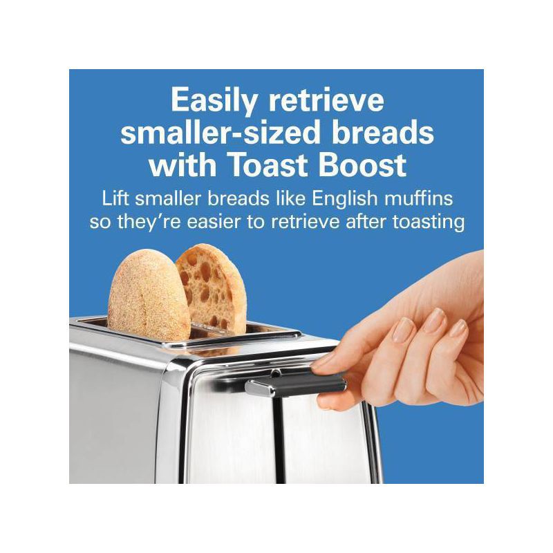 slide 4 of 8, Hamilton Beach Modern Chrome 2-Slice Toaster - 22785: Stainless Steel, Bagel & Defrost Options, Extra Wide Slots, 1 ct