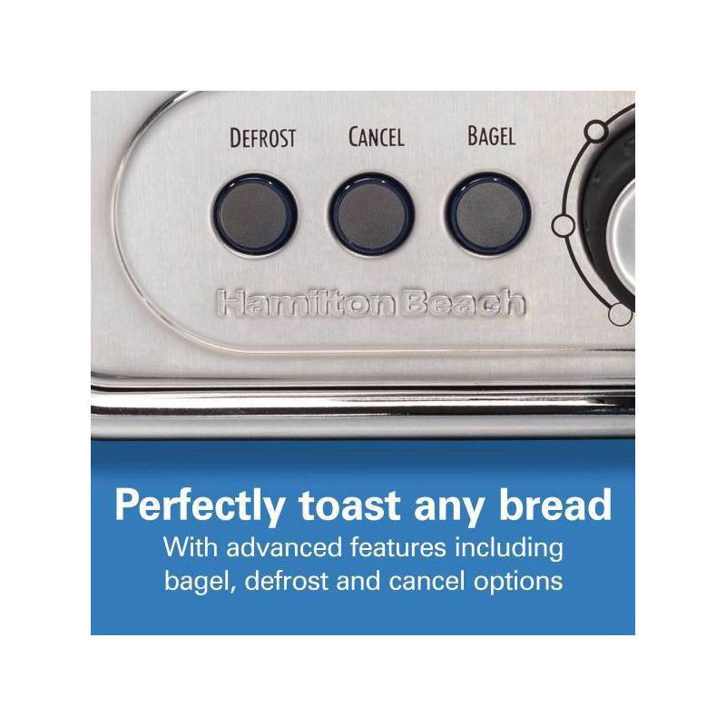 slide 6 of 8, Hamilton Beach Modern Chrome 2-Slice Toaster - 22785: Stainless Steel, Bagel & Defrost Options, Extra Wide Slots, 1 ct