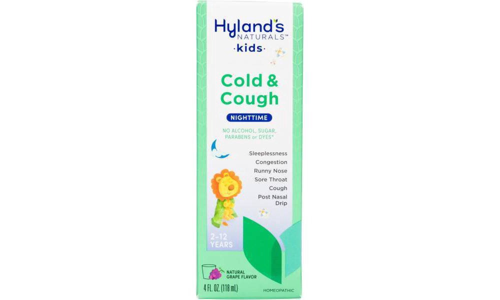 slide 4 of 9, Hyland's Naturals Kids Nighttime Natural Grape Flavor Cold & Cough 4 fl oz, 4 fl oz