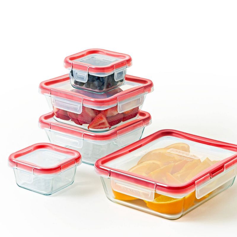 slide 2 of 8, Pyrex 10pc FreshLock Glass Storage Set: Heat & Break-Resistant, Microwave & Dishwasher Safe, Glass Containers with Lids, 10 ct