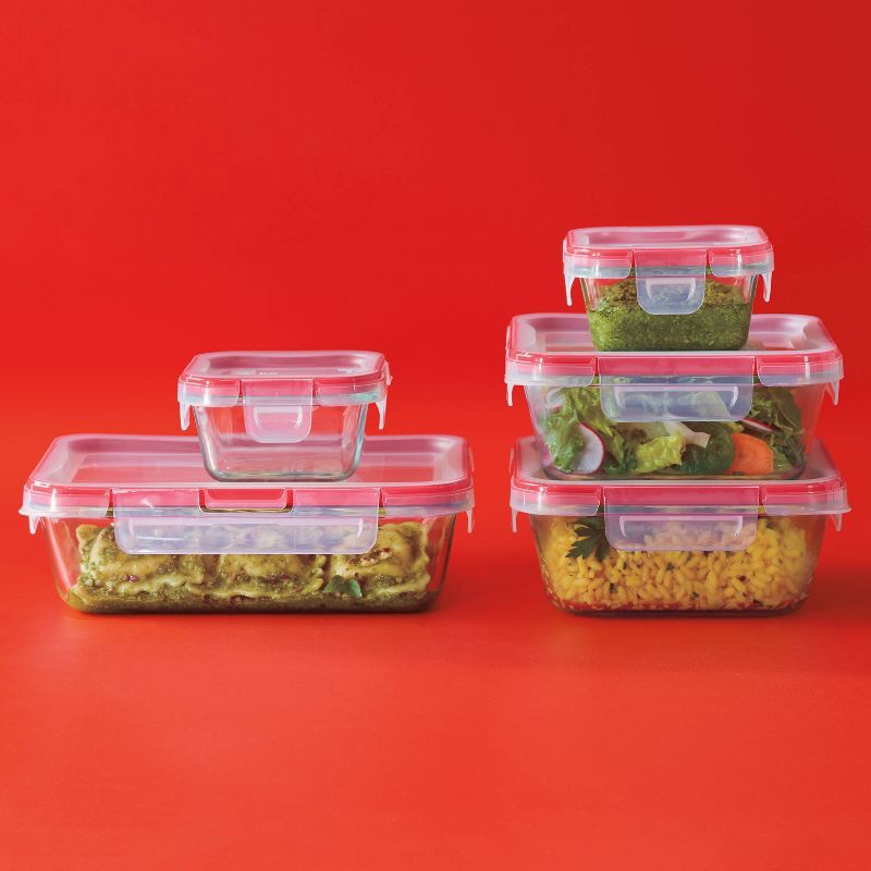 slide 3 of 8, Pyrex 10pc FreshLock Glass Storage Set: Heat & Break-Resistant, Microwave & Dishwasher Safe, Glass Containers with Lids, 10 ct