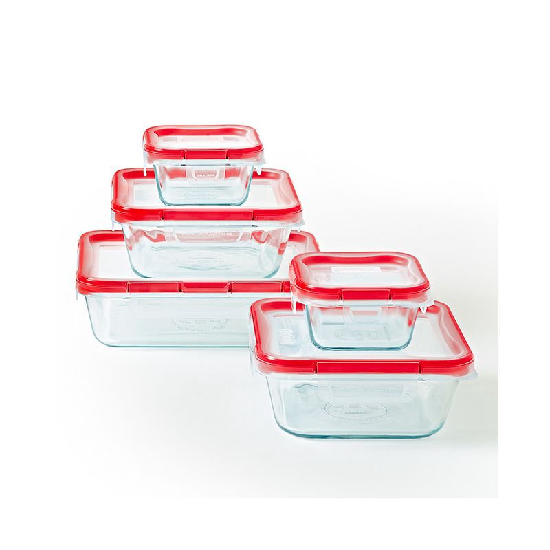 slide 1 of 2, Pyrex 10pc FreshLock Glass Storage Set: Heat & Break-Resistant, Microwave & Dishwasher Safe, Glass Containers with Lids, 10 ct