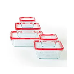 Pyrex 10pc FreshLock Glass Storage Set: Heat & Break-Resistant, Microwave & Dishwasher Safe, Glass Containers with Lids
