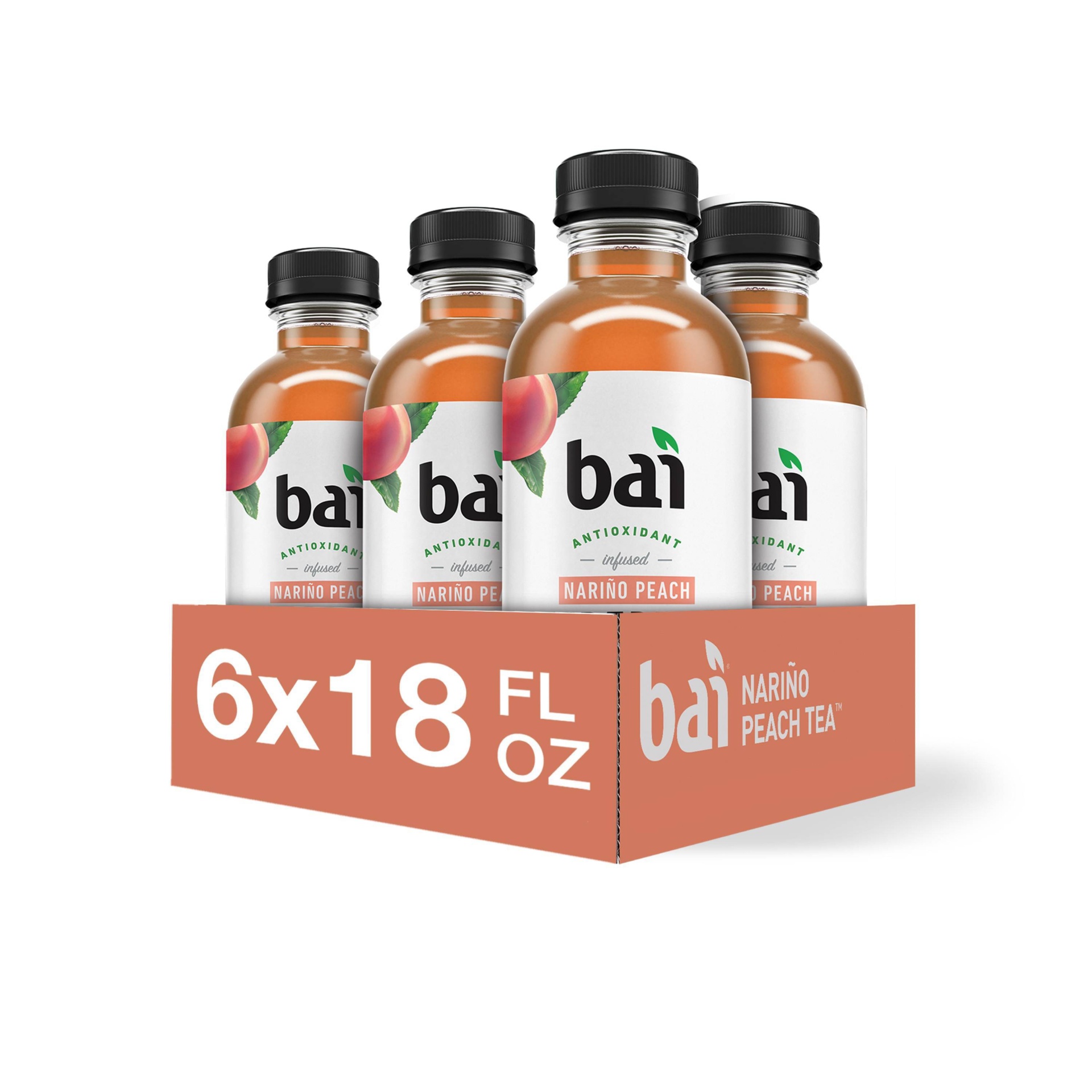 slide 1 of 5, Bai Narino Peach Super Tea / Bottles, 6 ct, 18 fl oz