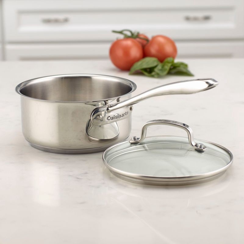 slide 3 of 4, Cuisinart Classic 1qt Stainless Steel Saucepan with Cover - 8319-14: Small Pot, Tempered Glass Lid, Even-Heating, Dishwasher-Safe, 1 qt