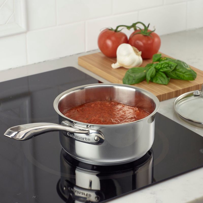 slide 4 of 4, Cuisinart Classic 1qt Stainless Steel Saucepan with Cover - 8319-14: Small Pot, Tempered Glass Lid, Even-Heating, Dishwasher-Safe, 1 qt