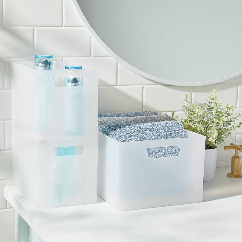 slide 2 of 6, Extra Large 12" x 9" x 6.5" Plastic Bathroom Organizer Bin with Handles Clear - Brightroom™, 1 ct