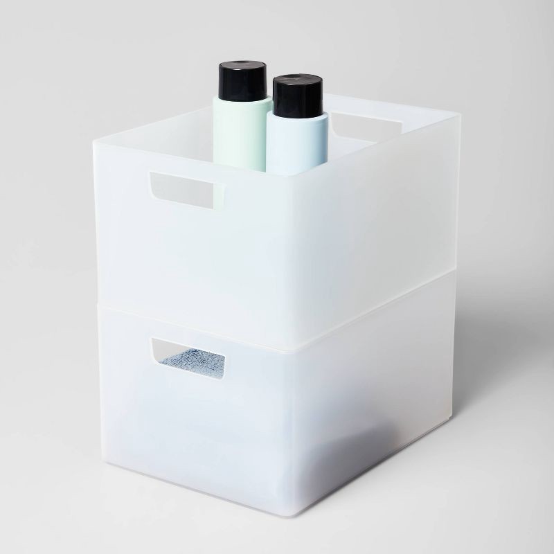 slide 4 of 4, Extra Large 12" x 9" x 6.5" Plastic Bathroom Organizer Bin with Handles Clear - Brightroom™, 1 ct