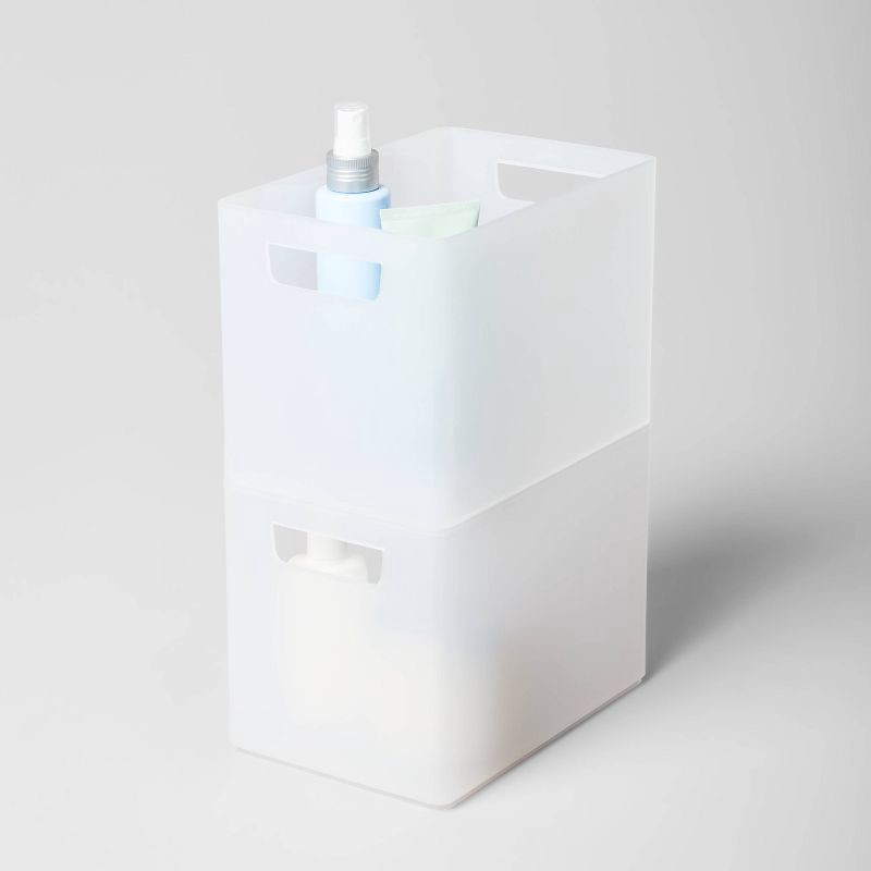 slide 4 of 6, Large 9" x 6" x 6.5" Bathroom Organizer Bin with Handles Clear - Brightroom™: Polypropylene Storage Solution, 1 ct