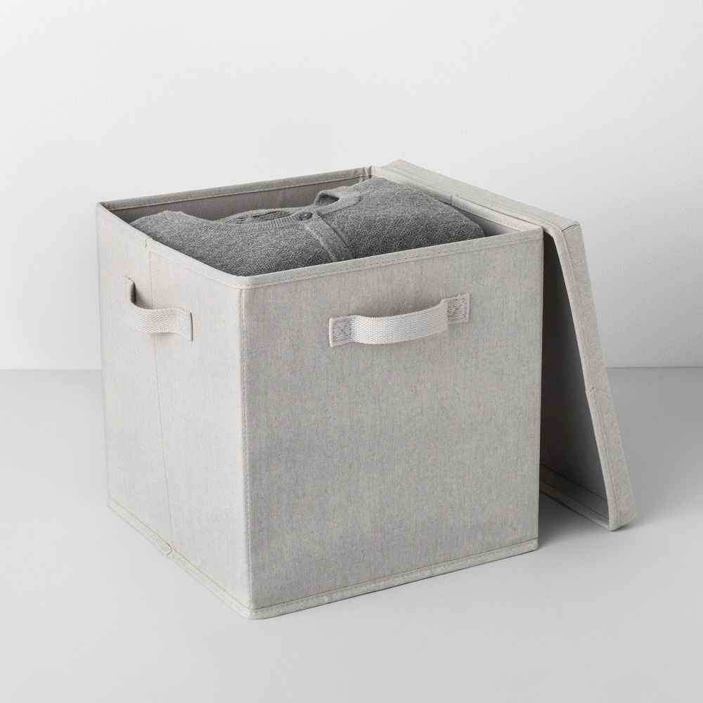 slide 2 of 9, 13"x13"x13" Deep Fabric Bin with Lid Light Gray - Made By Design, 1 ct
